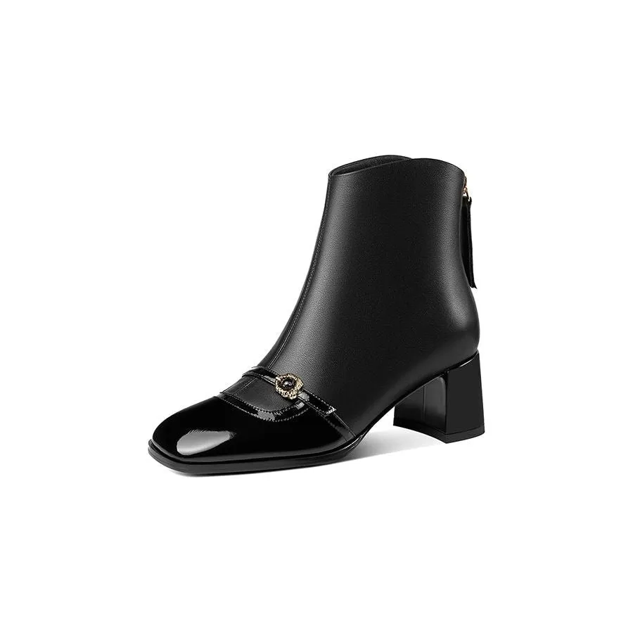 LuxeSquare Exotic Zipper Middle Heel Boots