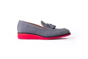 Men's Grey & Black Accented Tassel Loafer with Red Wedge Heel ( EX-212)