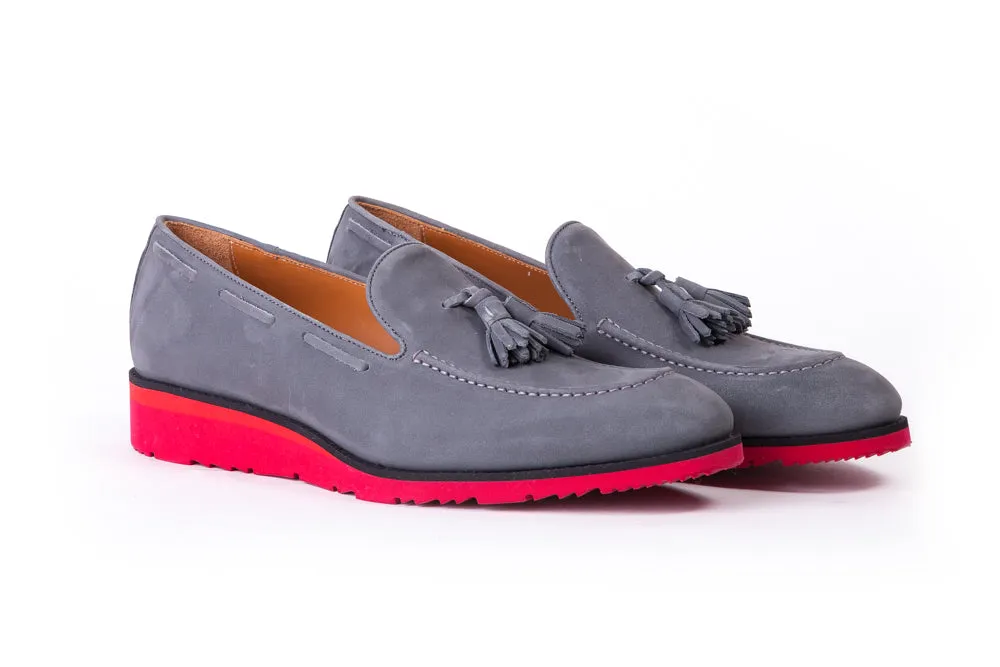 Men's Grey & Black Accented Tassel Loafer with Red Wedge Heel ( EX-212)