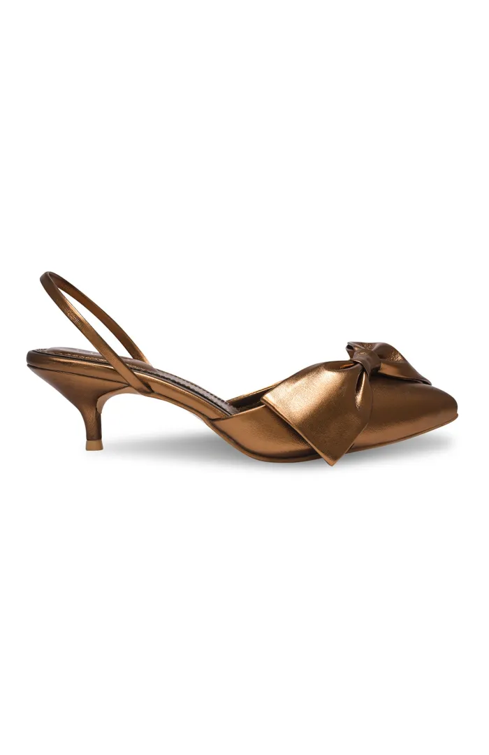 Metallic Bow Kitten Heel Slingbacks