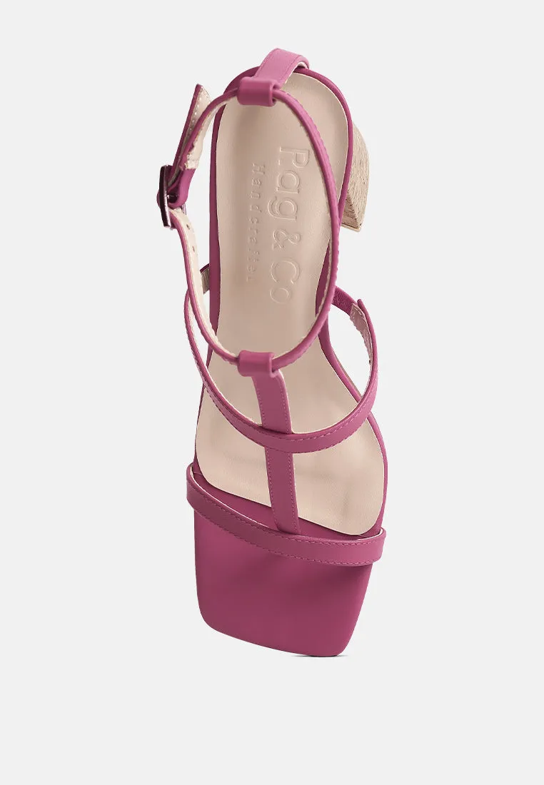 MIRABELLA Open Square Toe Block Heel Sandals in Fuchsia