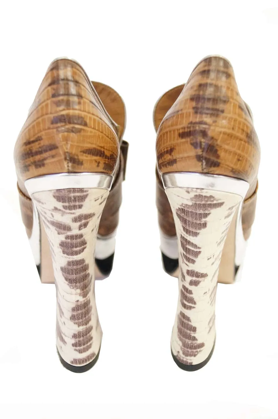 Miu Miu Stamped Snake Skin Leather Bow Platform Booties