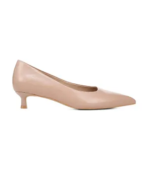 Natalia Kitten Pump Warm Taupe Tan Leather