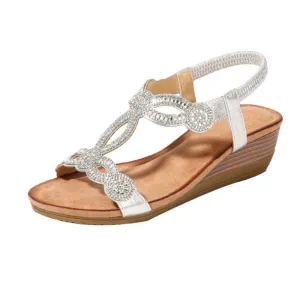 OCW Women Rhinestone Sandal Breathable Comfortable Vintage Wedge Sandal