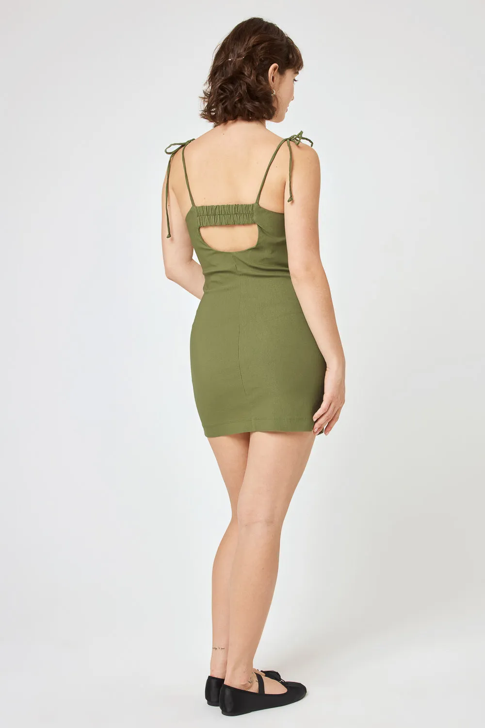 Olive Tie Shoulder Dress