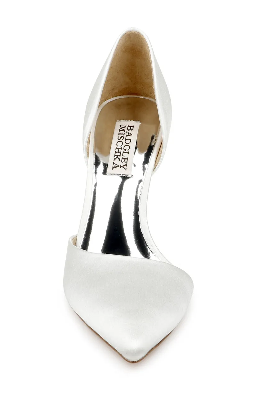 Ozara II  - Crystal Heel Pointed Toe Bridal Pump - White