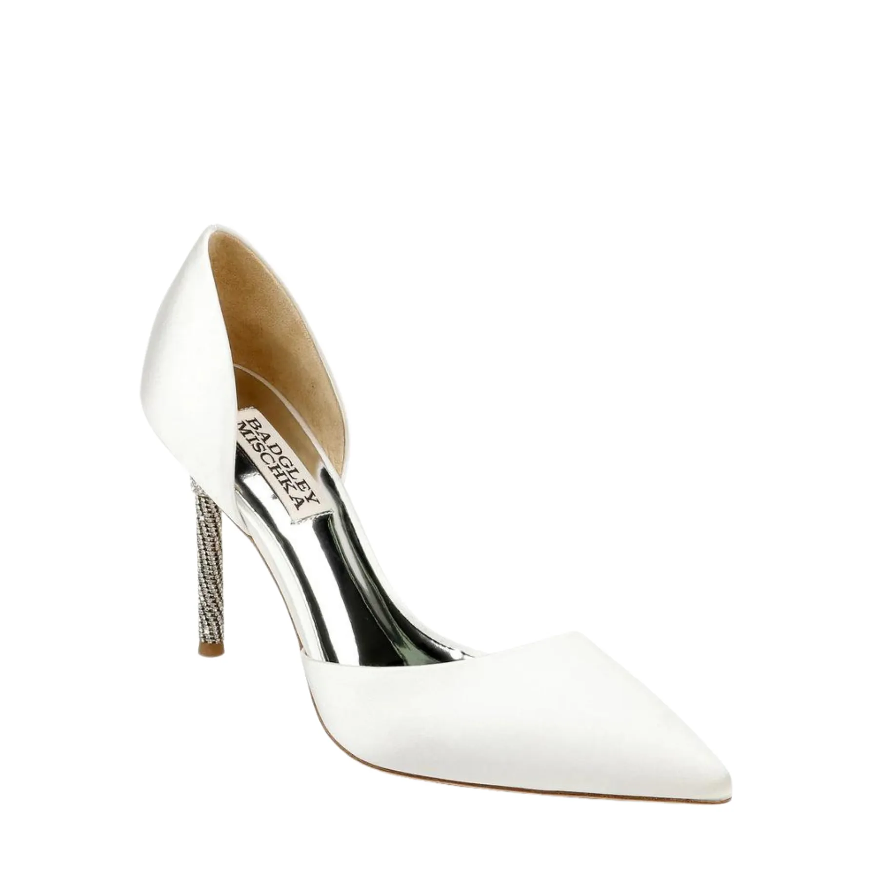 Ozara II  - Crystal Heel Pointed Toe Bridal Pump - White