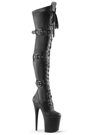 Pleaser USA Flamingo-3028 8inch Thigh High Pleaser Boots - Matte Black