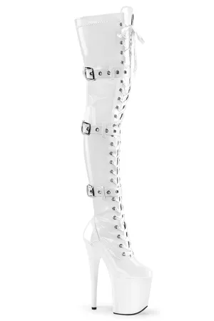 Pleaser USA Flamingo-3028 8inch Thigh High Pleaser Boots - Patent White