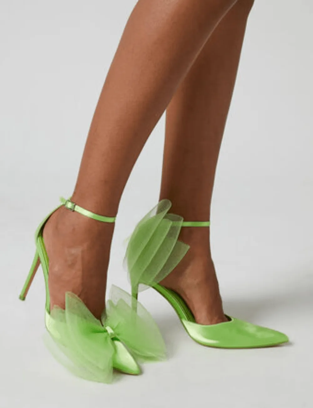 PUBLIC DESIRE - BELLE LIME SATIN HEELS