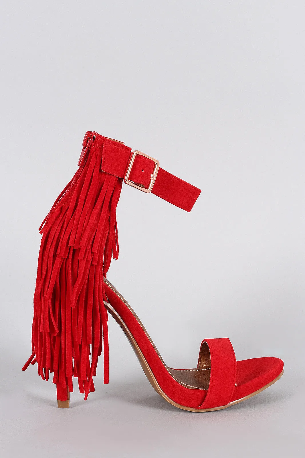 Shoe Republic LA Suede Fringe Ankle Strap Heel