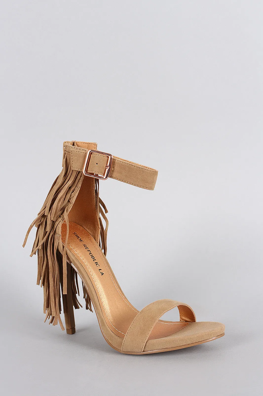 Shoe Republic LA Suede Fringe Ankle Strap Heel