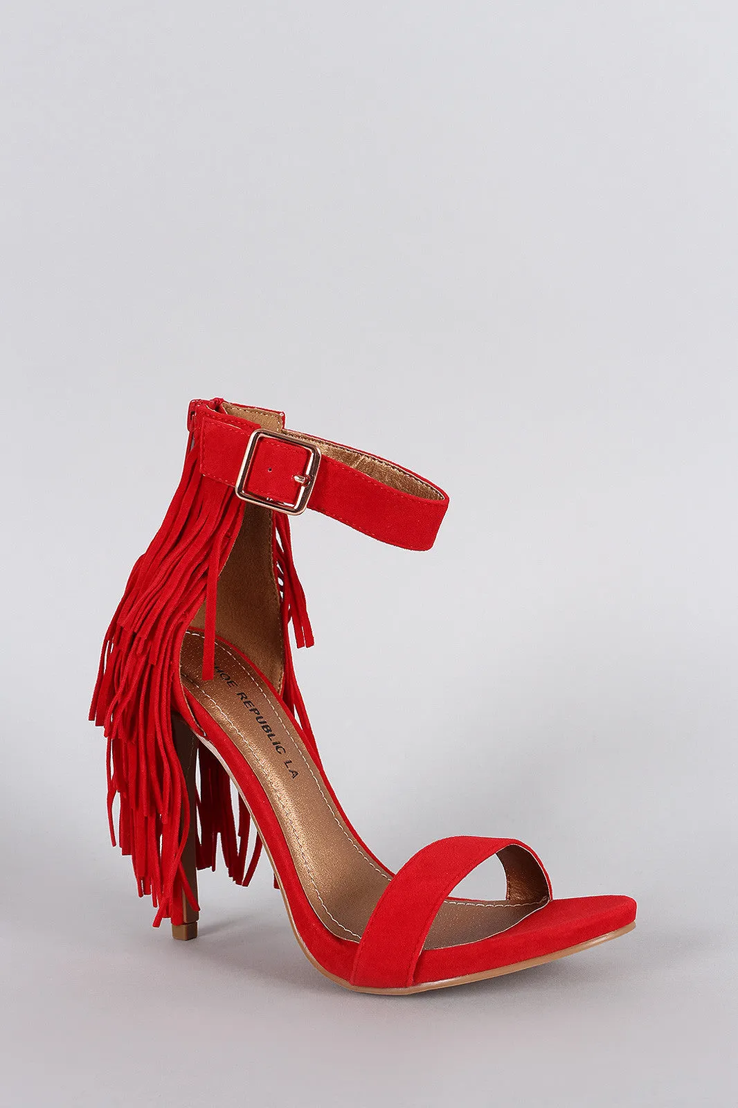 Shoe Republic LA Suede Fringe Ankle Strap Heel