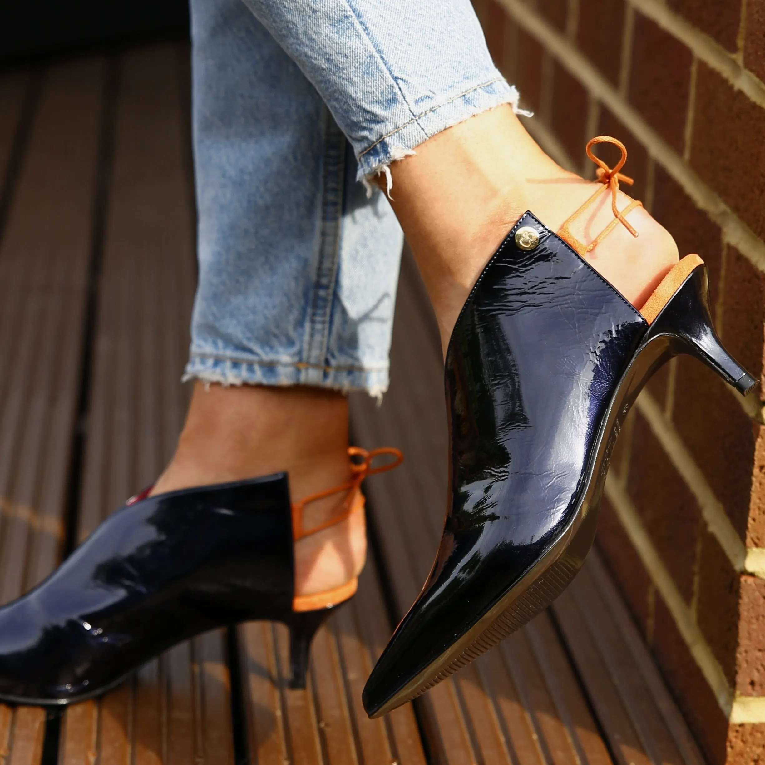 Sliver - Dark Navy Patent kitten heel mule