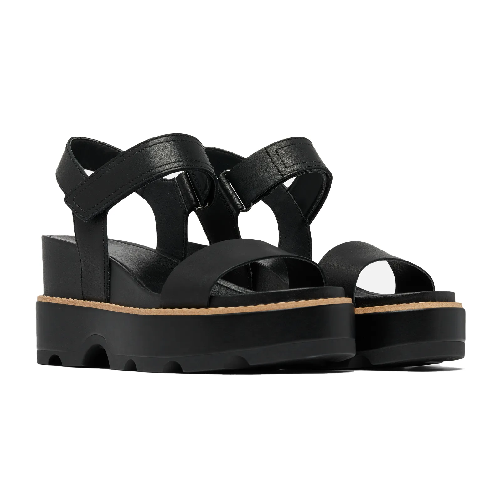 Sorel Joanie IV Ankle Strap Wedge Sandal (Women) - Black/Sea Salt