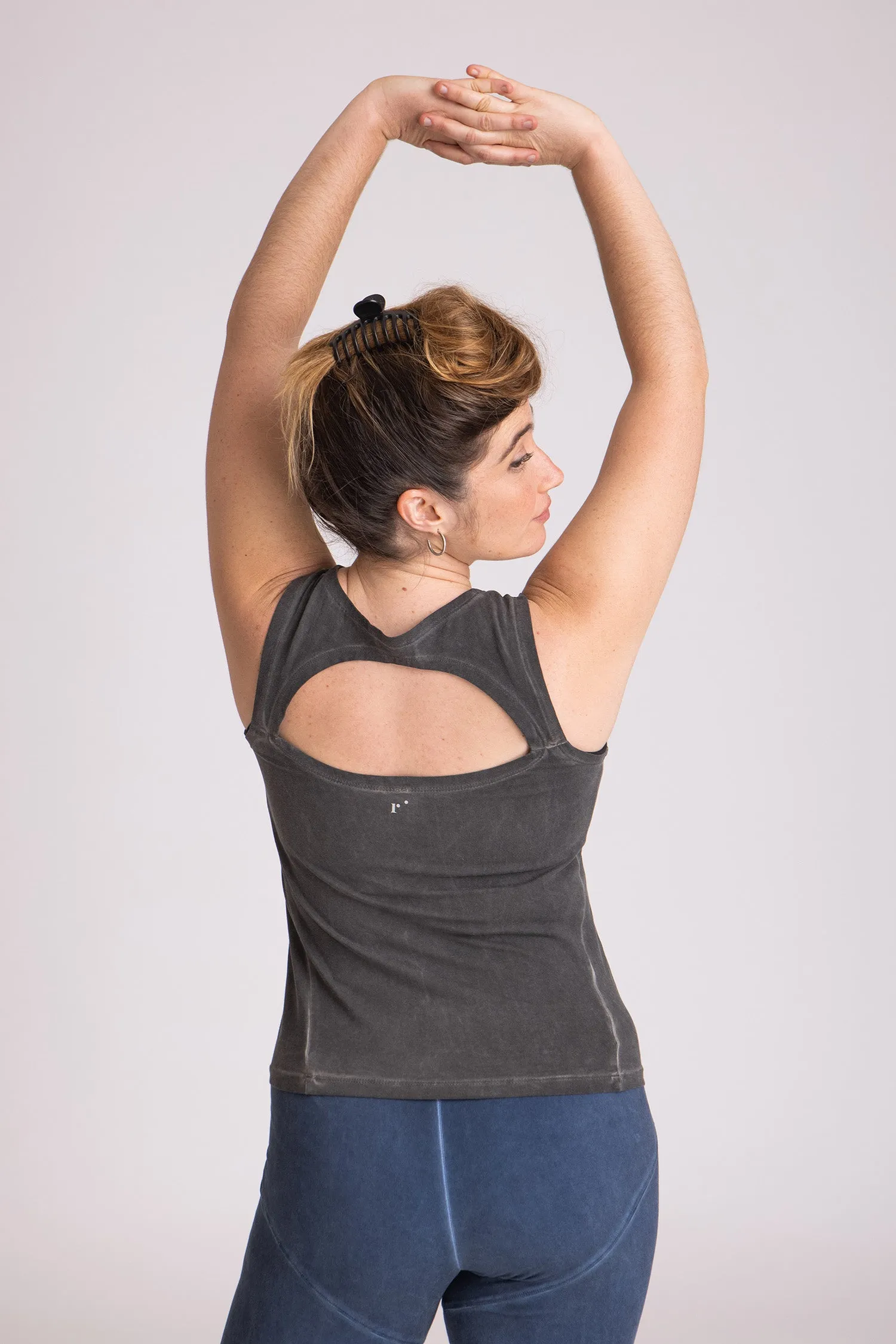 Stonewash Half Moon Open Back Tank Top