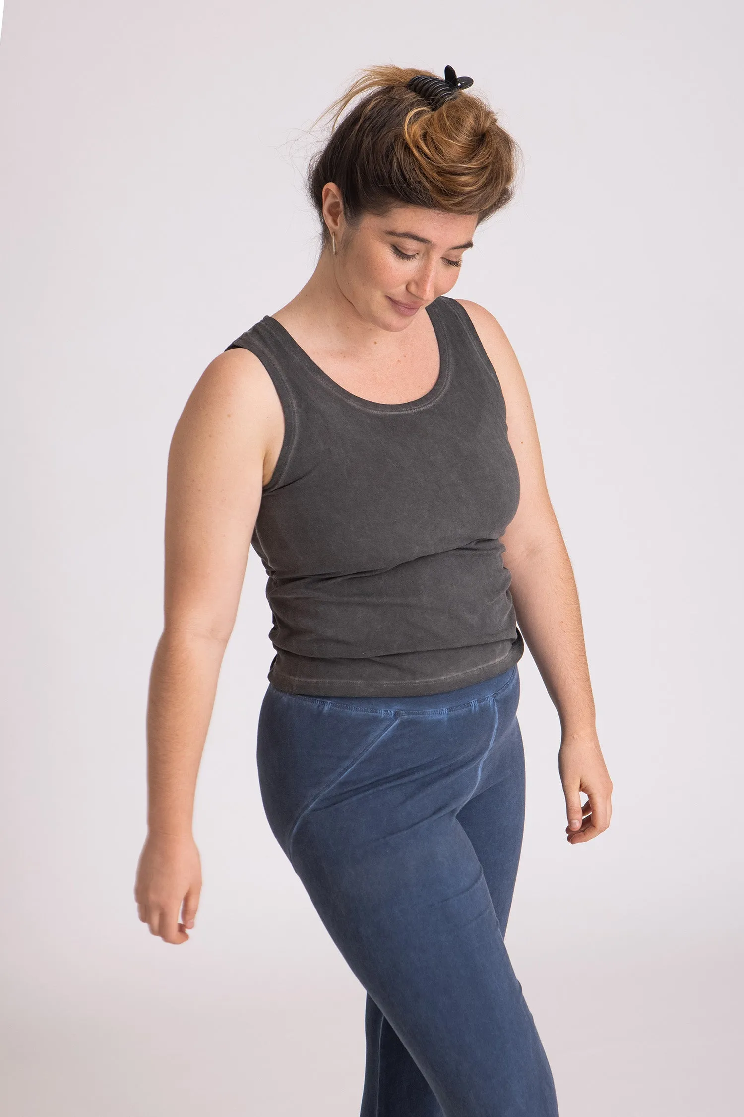 Stonewash Half Moon Open Back Tank Top