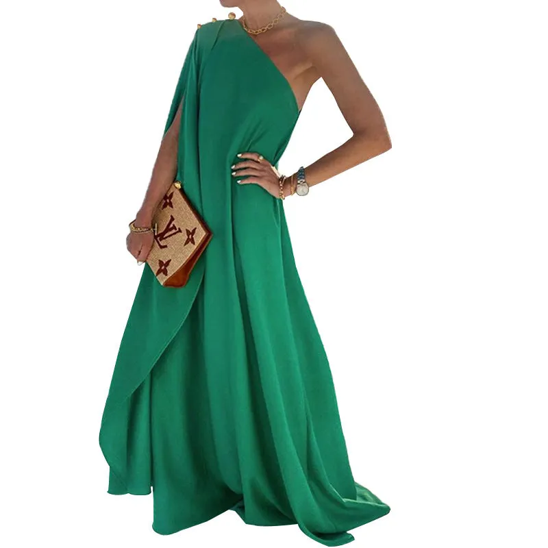 Strike A Pose One Shoulder Statement Maxi Dress - Emerald