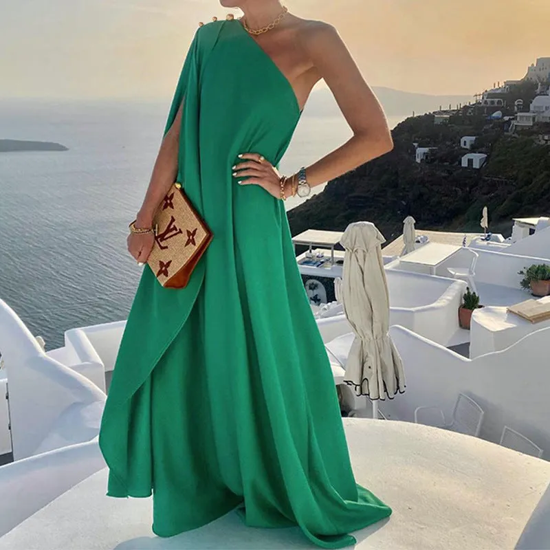 Strike A Pose One Shoulder Statement Maxi Dress - Emerald