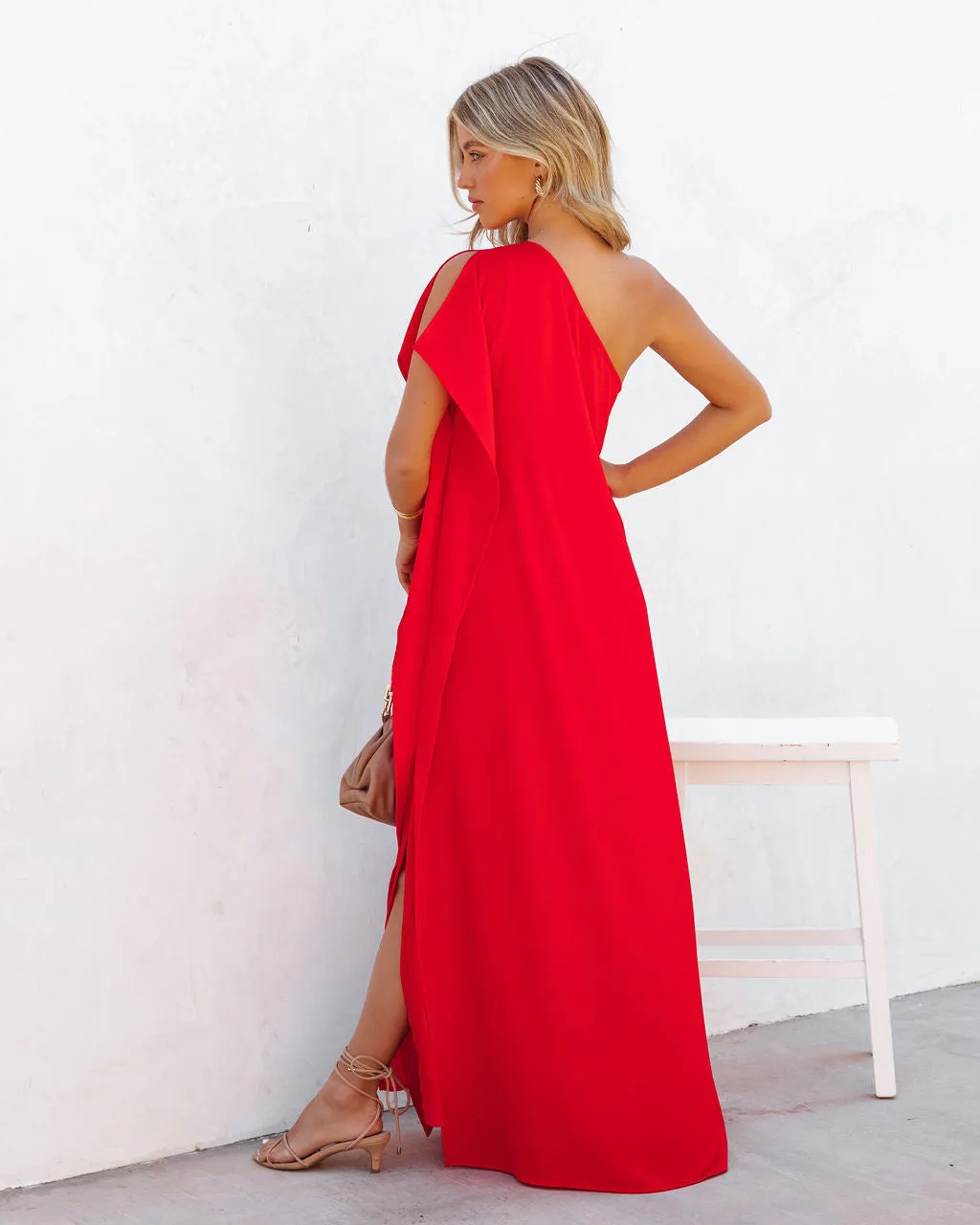 Strike A Pose One Shoulder Statement Maxi Dress - Tomato Red