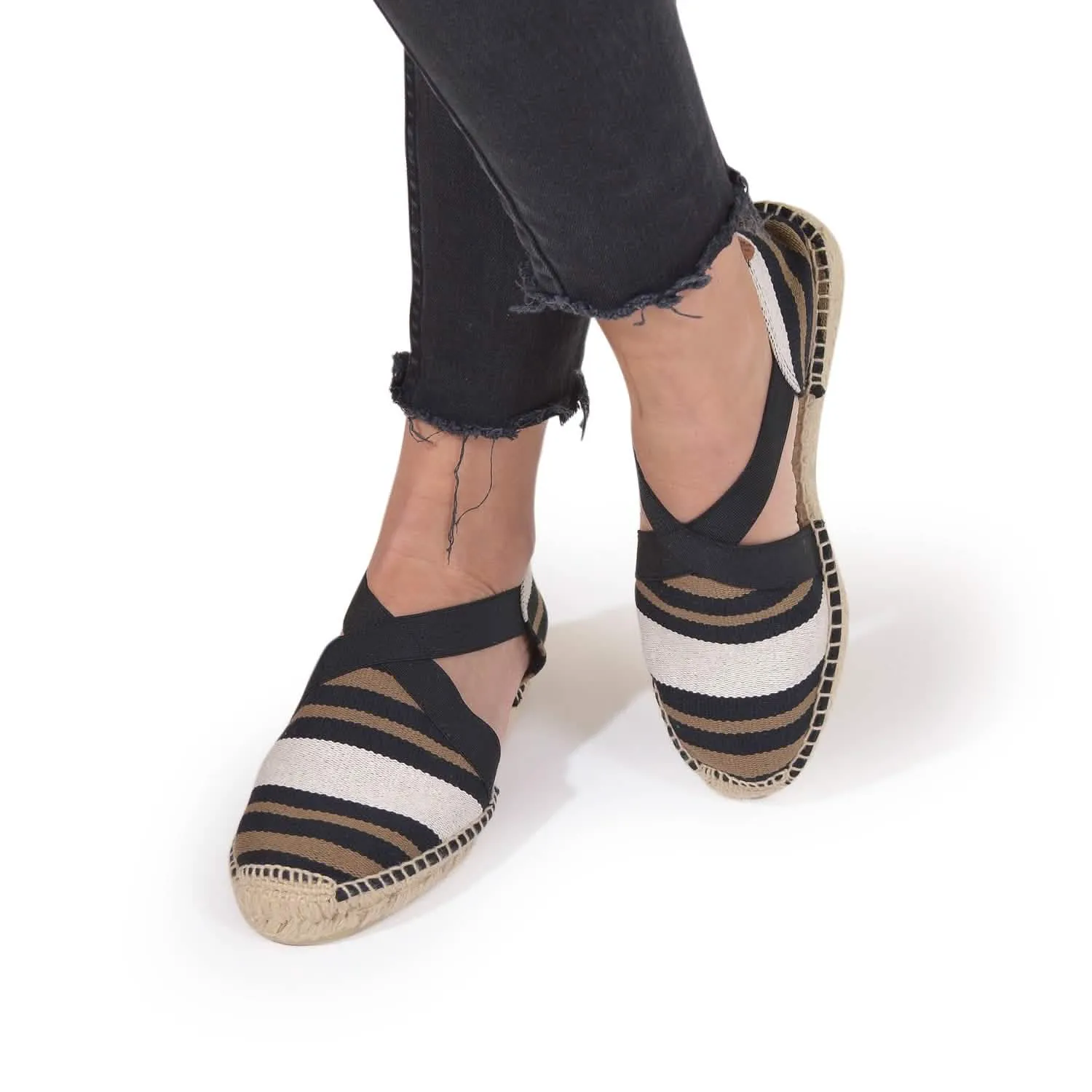 Striped Cotton Blend Wedge Espadrille for Women - Eva