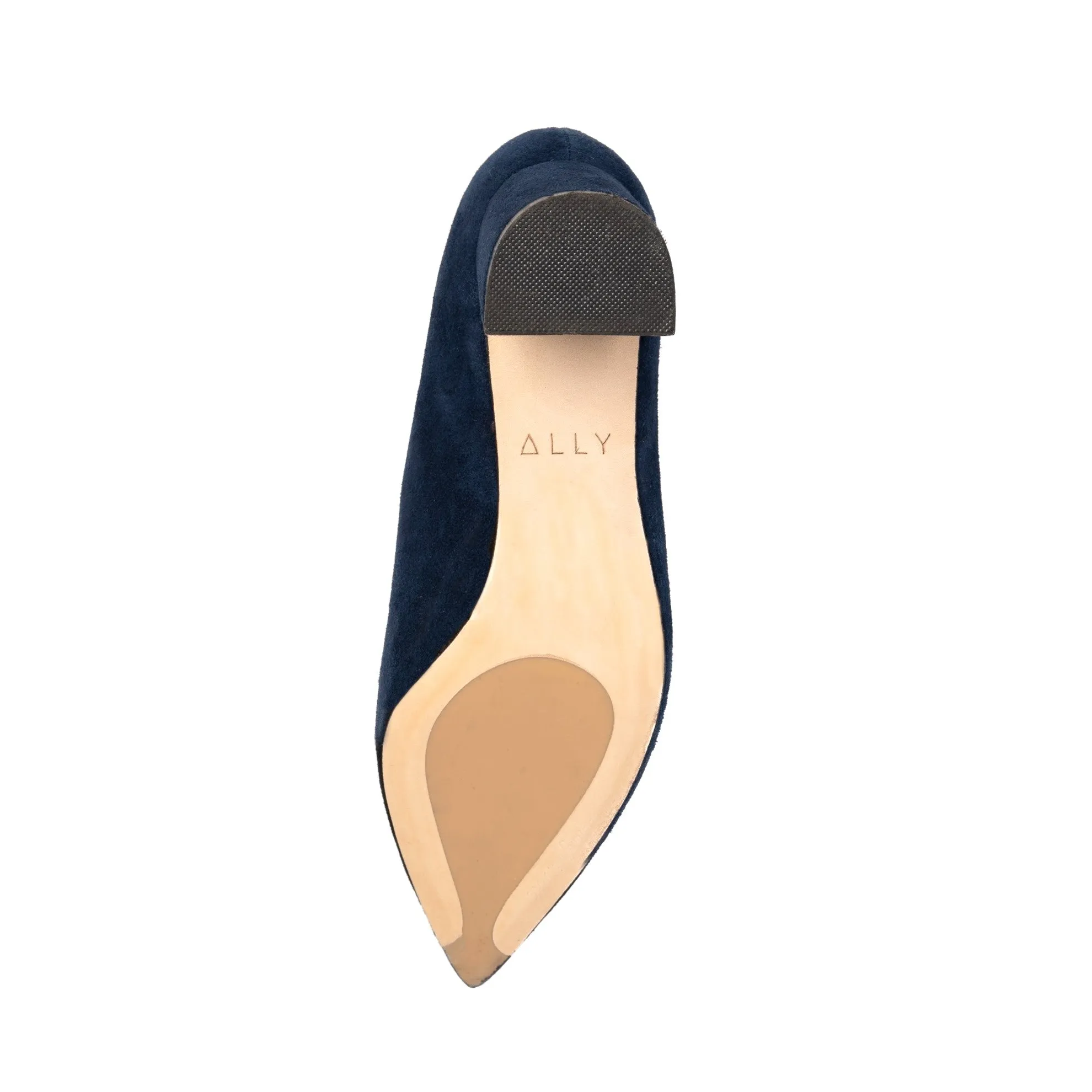 Suede Lower Block Heel - Noble Navy