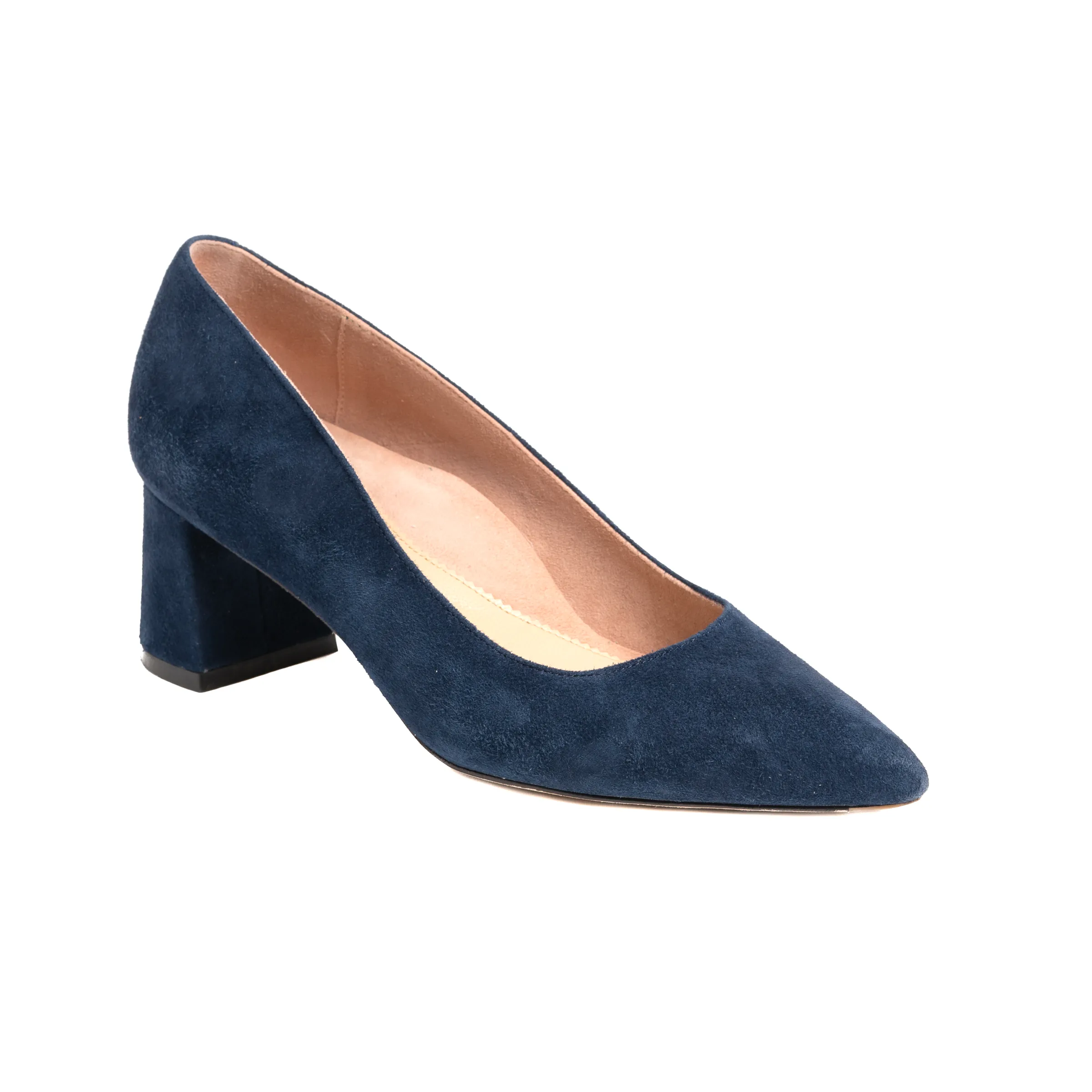 Suede Lower Block Heel - Noble Navy