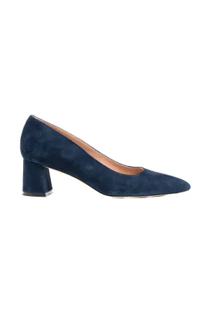 Suede Lower Block Heel - Noble Navy