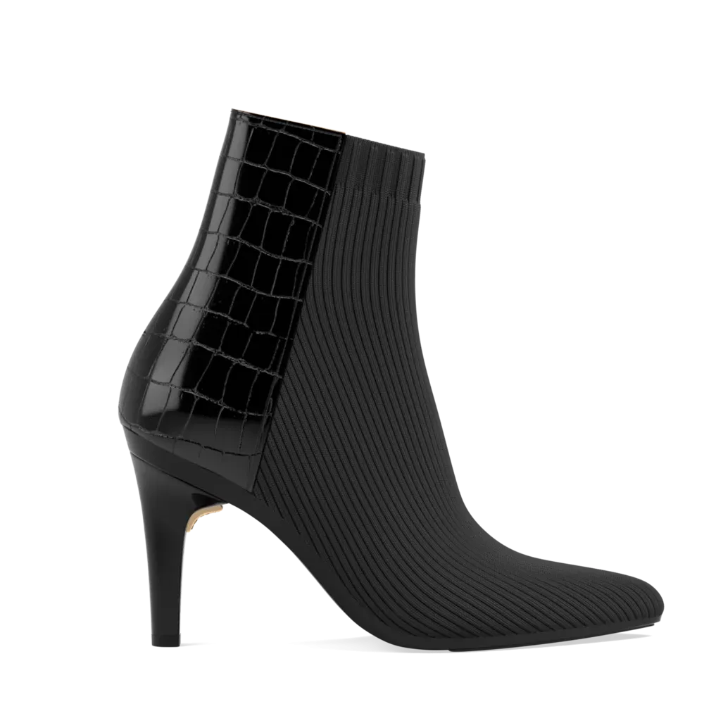 The Bootie - Coal Crocodile & Knit 4 Stiletto