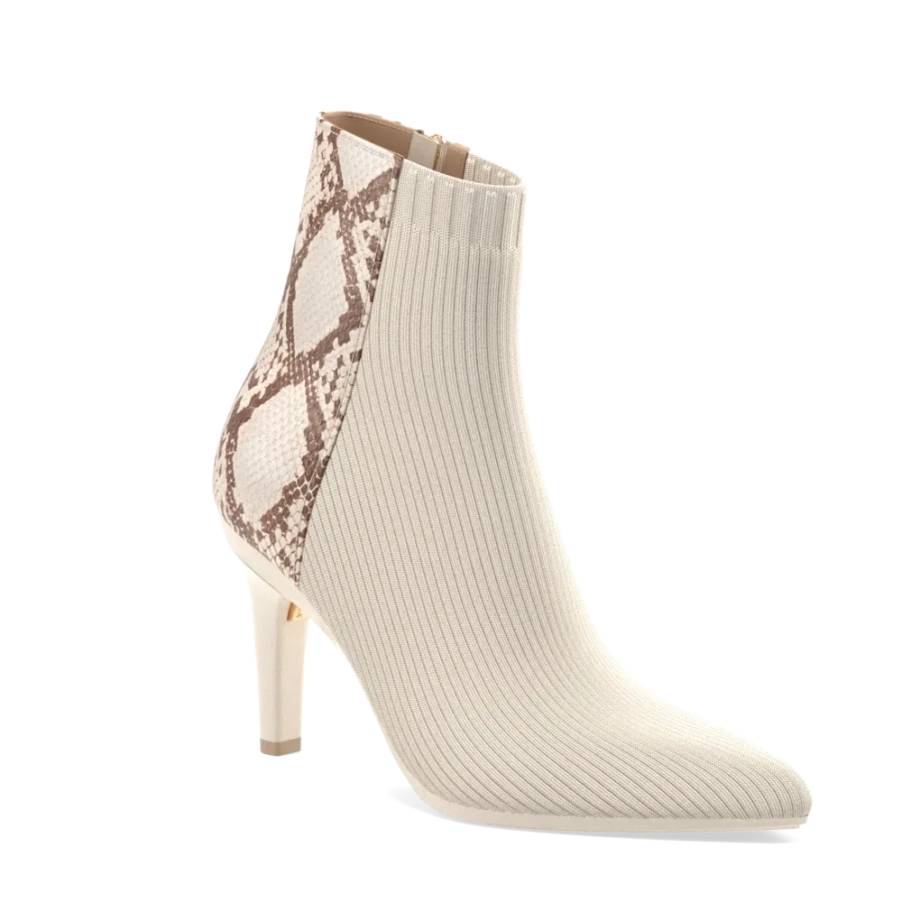 The Bootie - Ivory Snakeskin & Knit 4 Stiletto