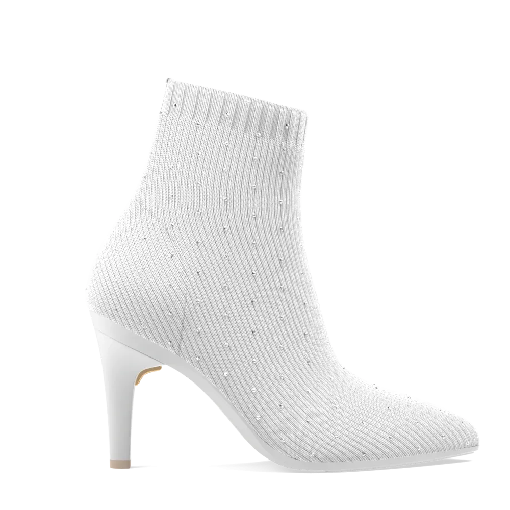 The Bootie White Knit Rhinestone   Stiletto Heel Kit 4 White - FINAL SALE