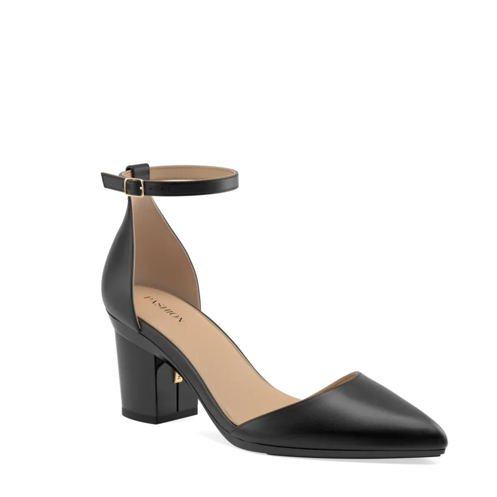 The D'Orsay Coal Satin   Block Heel Kit 3 Coal