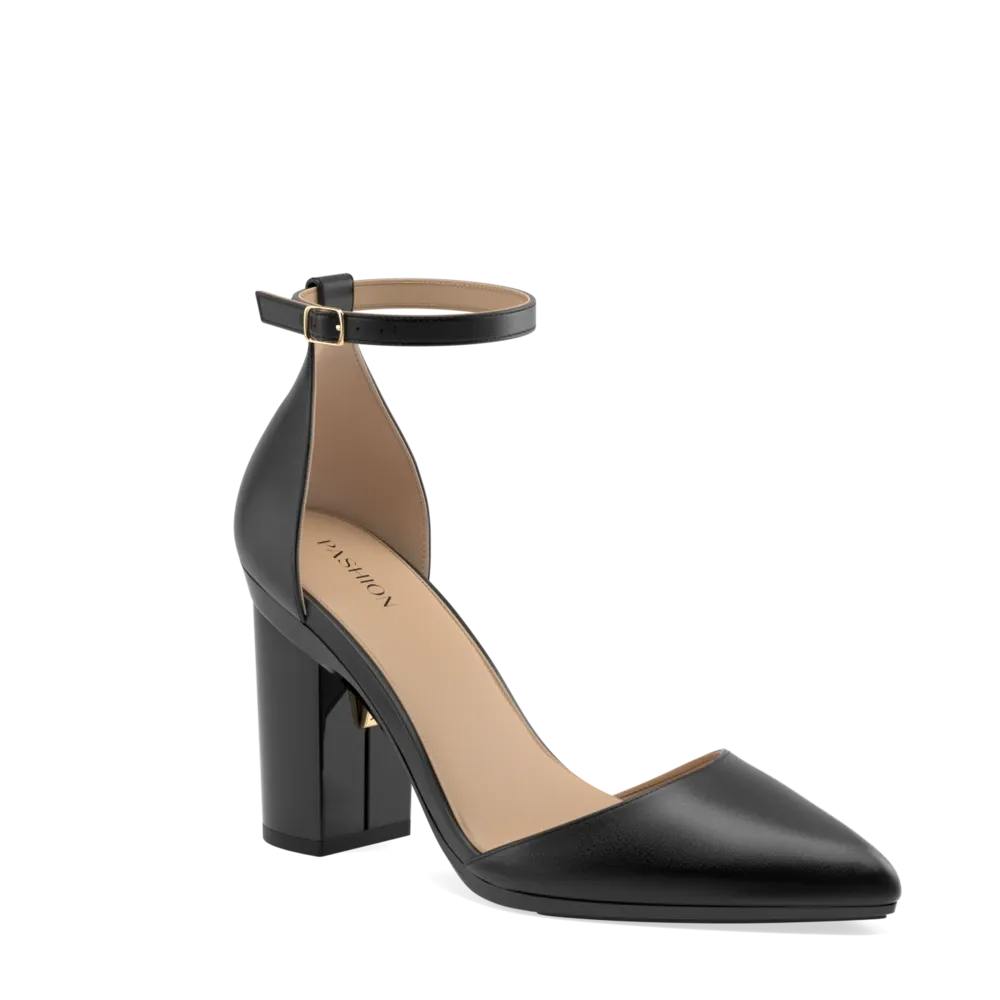 The D'Orsay Coal Satin   Block Heel Kit 4 Coal