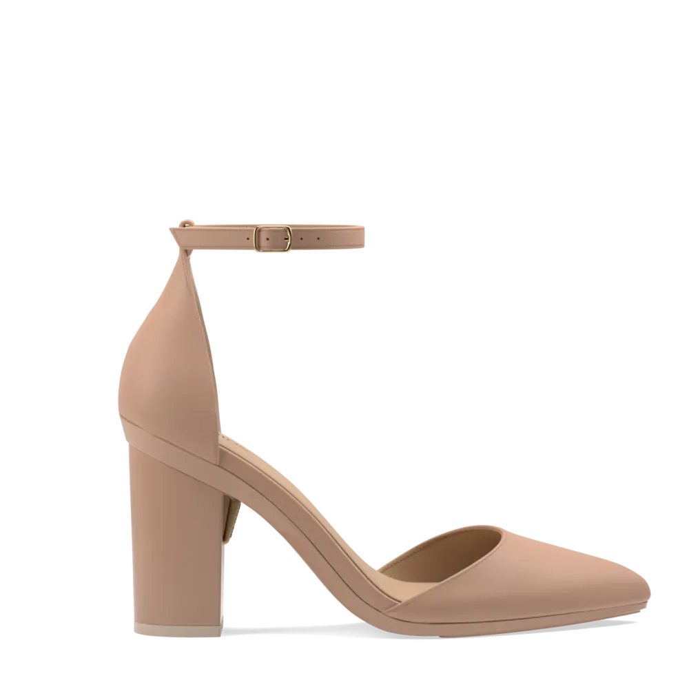 The D'Orsay Latte Leather   Block Heel Kit 4 Latte