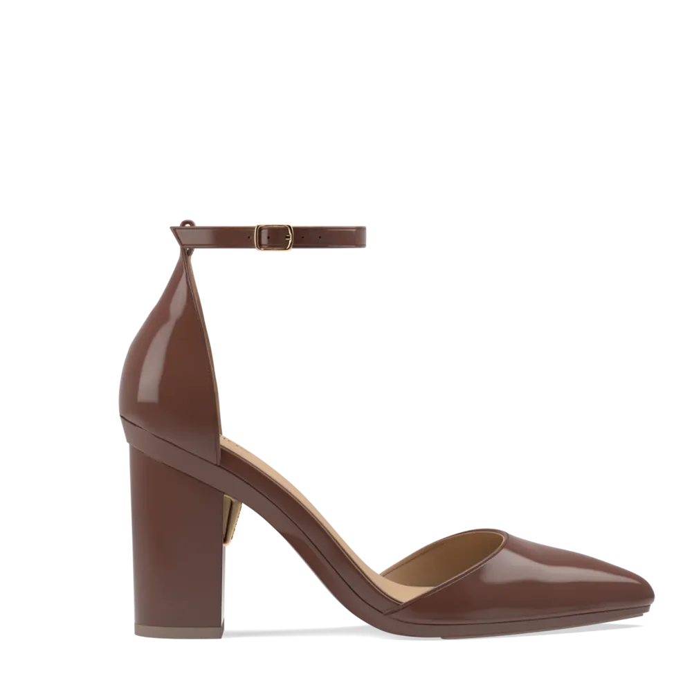 The D'Orsay - Walnut Patent   Block Heel Kit 4 Walnut - FINAL SALE