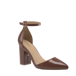 The D'Orsay - Walnut Patent   Block Heel Kit 4 Walnut - FINAL SALE