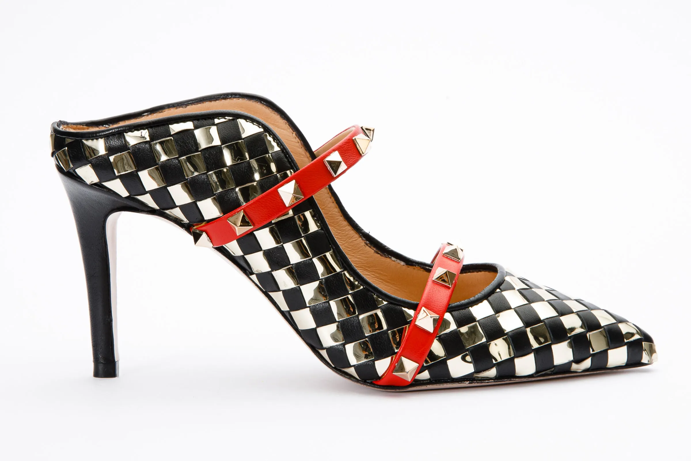 The Dosso Black Handwoven Leather Pointy Toe Women Sandal