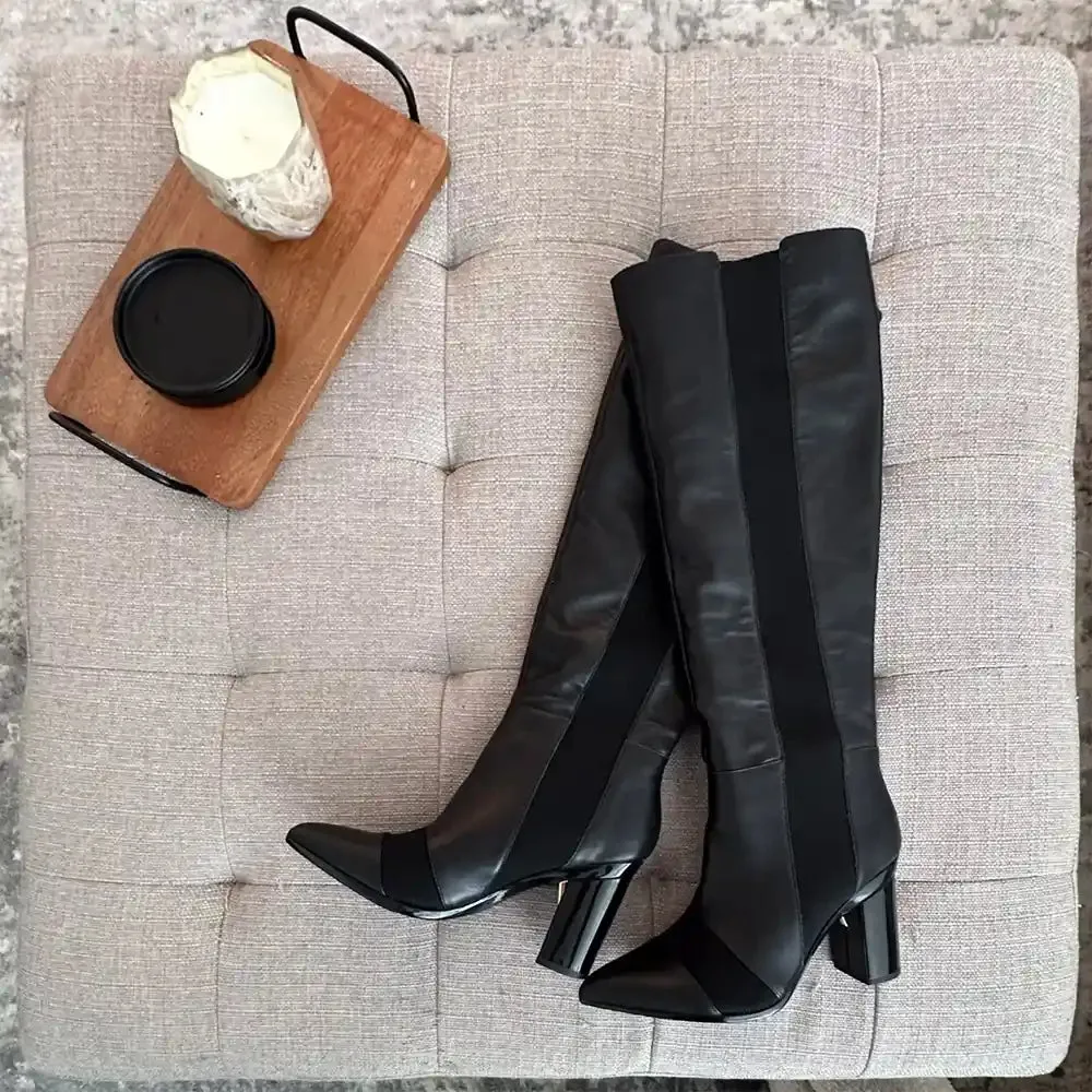 The Knee High Boot Coal Leather   Stiletto Heel Kit 3 Coal