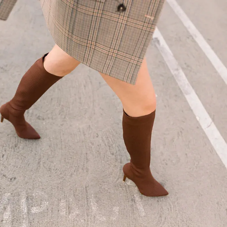 The Knee High Boot Walnut Knit   Block Heel Kit 4 Walnut