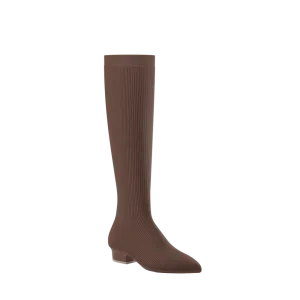 Knee-High Walnut Knit Boots