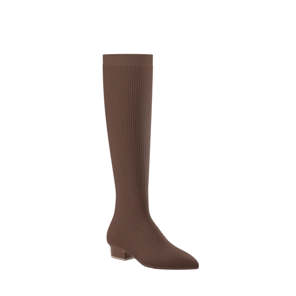 Knee-High Walnut Knit Boots