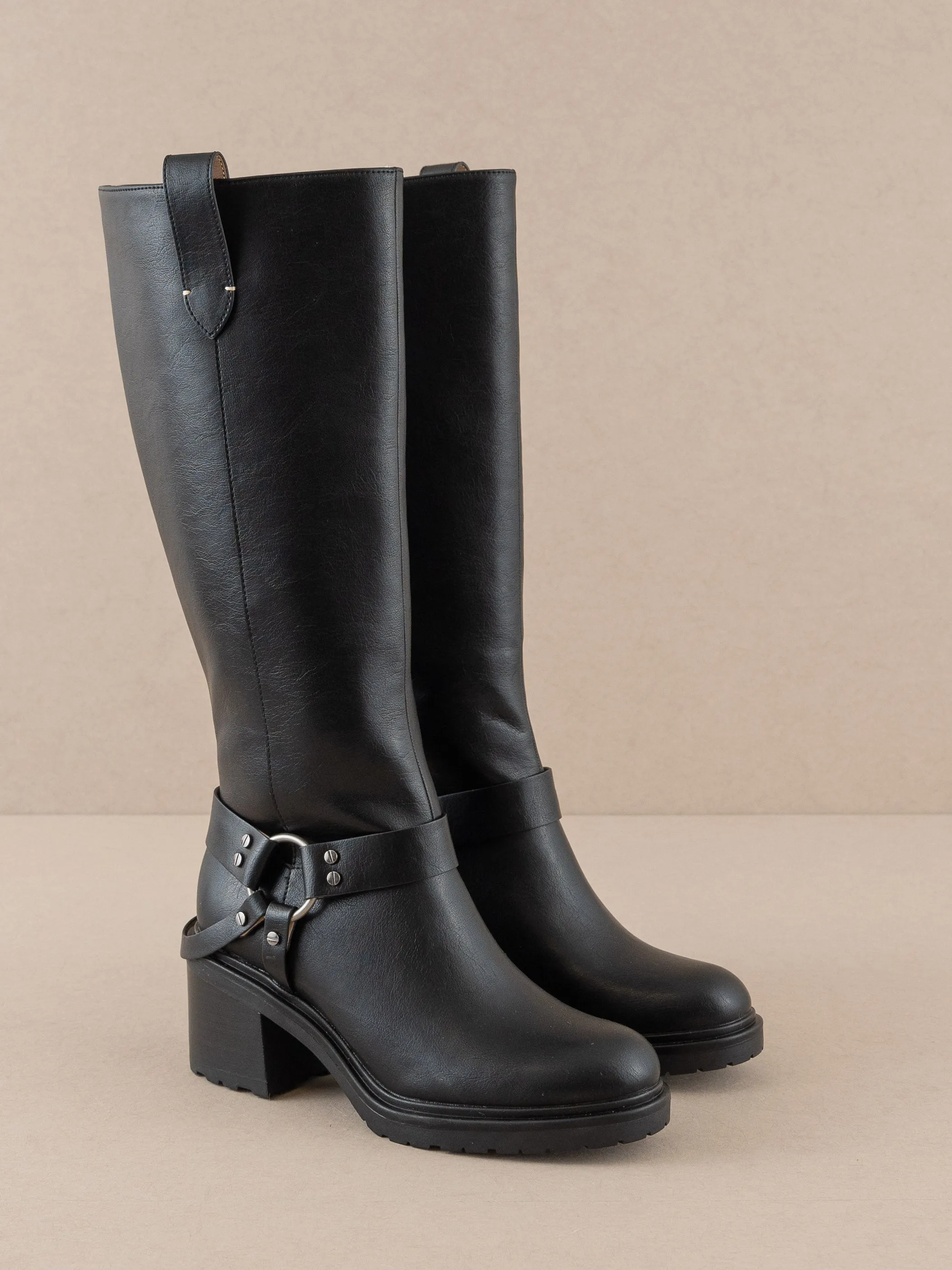 The Leanne | Black Moto Knee High Boot