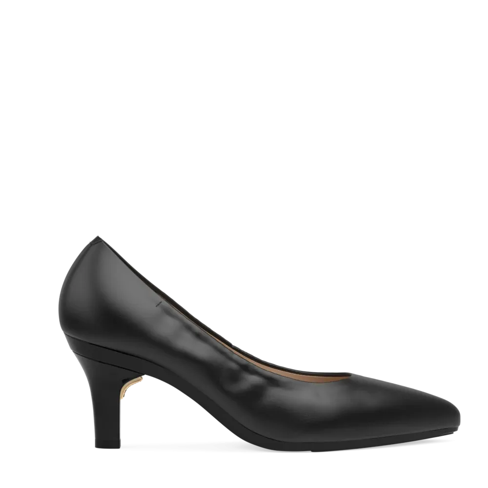 The Pump Wide Width - Coal Stretch Leather 3 Stiletto