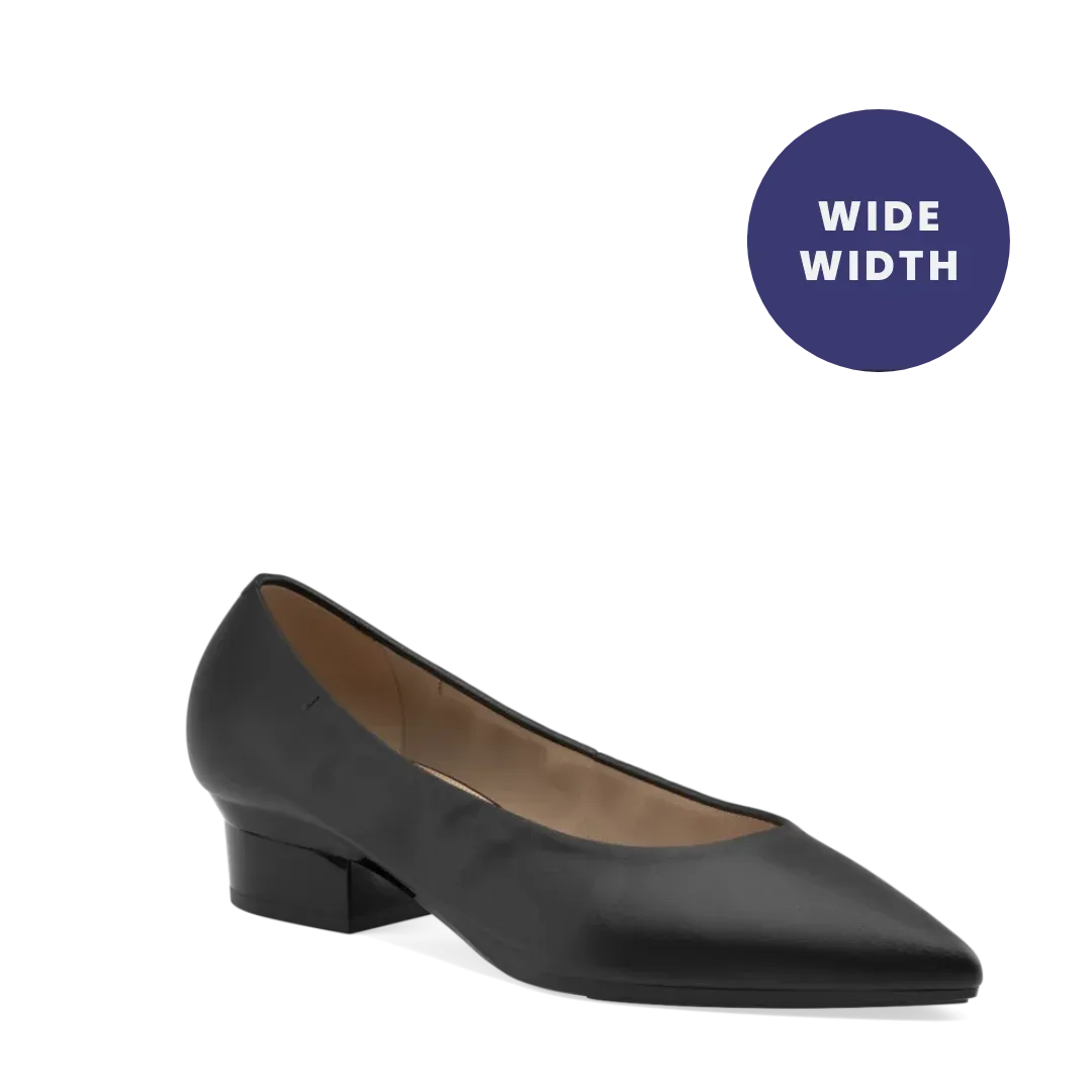 The Pump Wide Width - Coal Stretch Leather 3 Stiletto