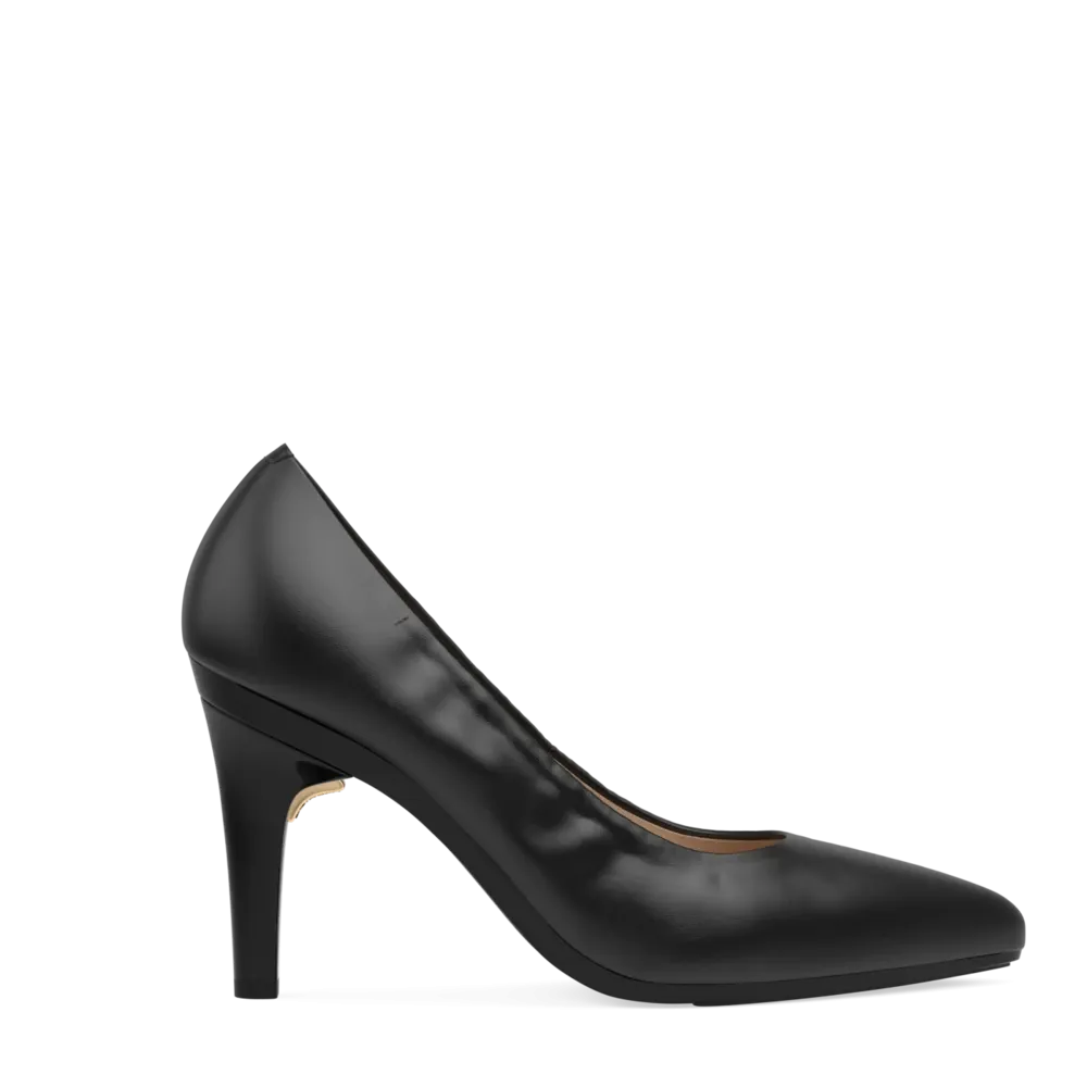 The Pump Wide Width - Coal Stretch Leather 4 Stiletto