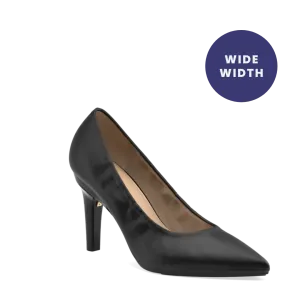 The Pump Wide Width - Coal Stretch Leather 4 Stiletto