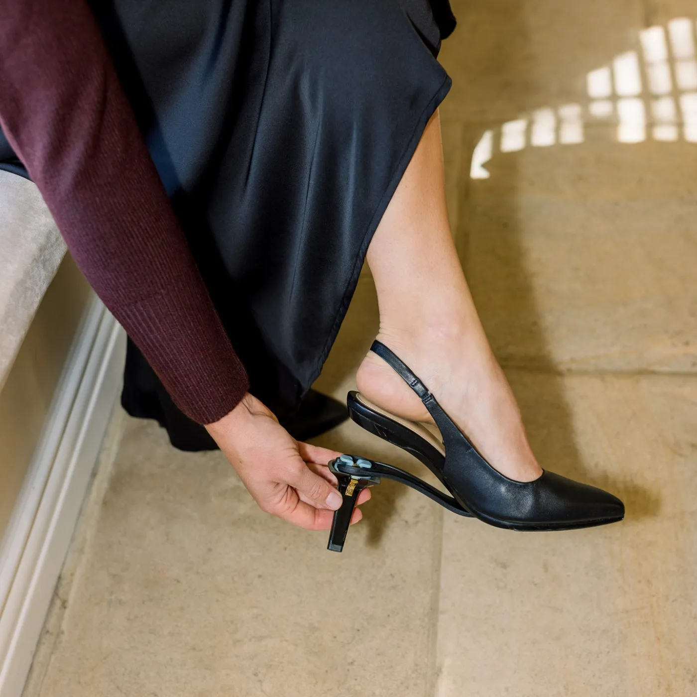 The Slingback - Coal Leather 3 Stiletto