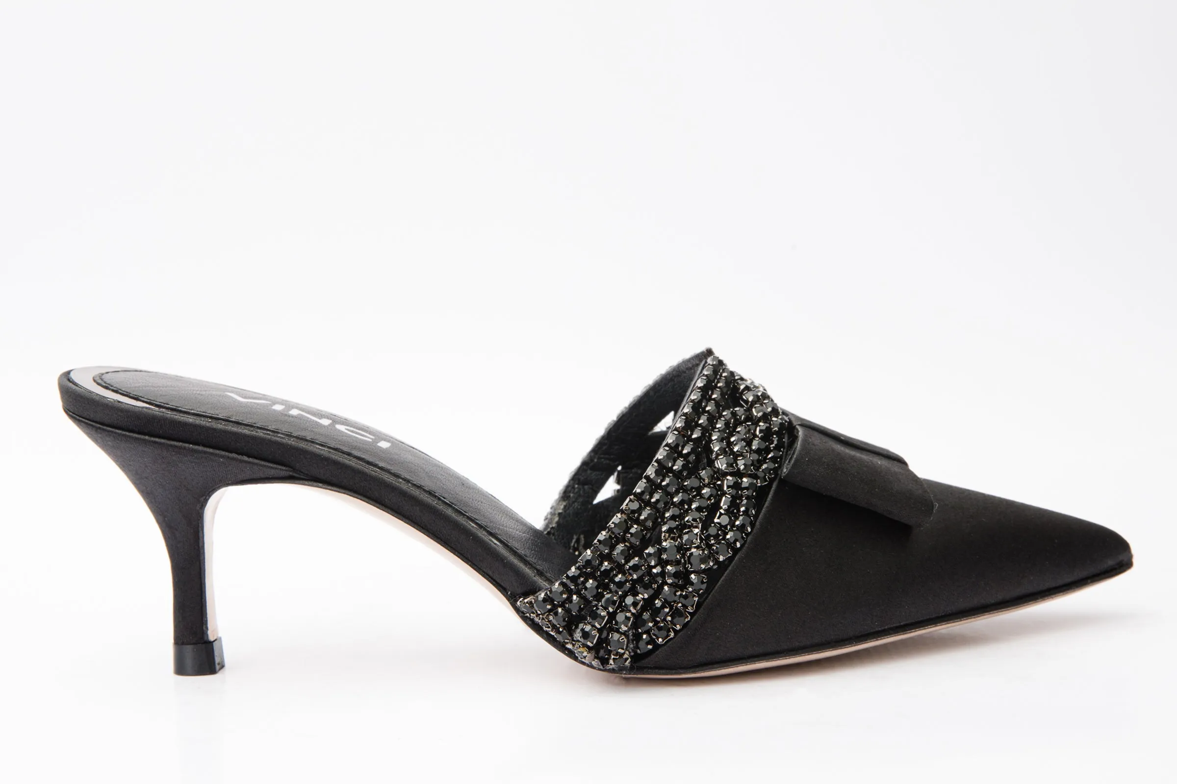 The Volga Black Leather Kitten Heel Pointy Toe Women Sandal