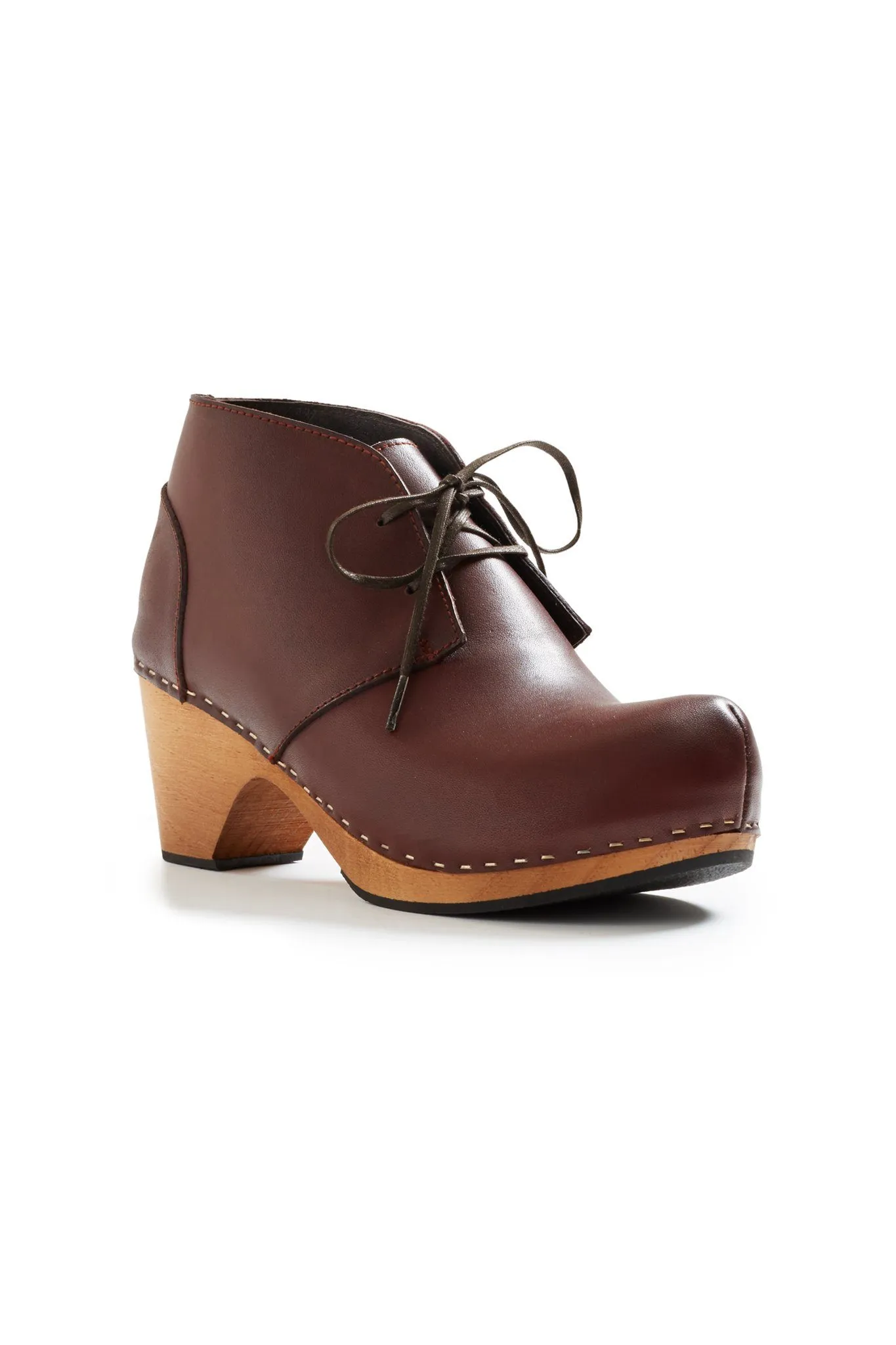 toe seam leather bootie clogs in acorn