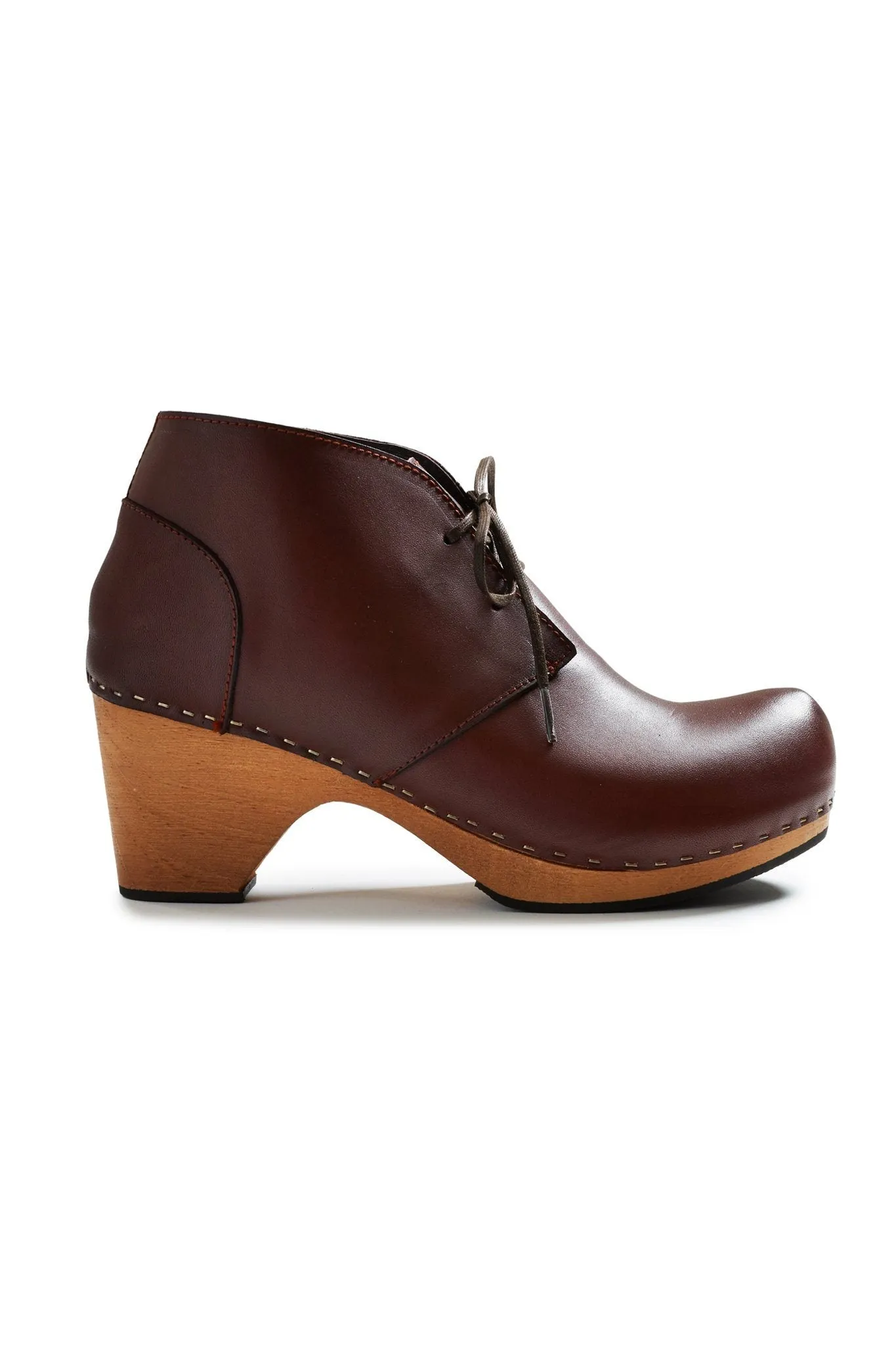 toe seam leather bootie clogs in acorn